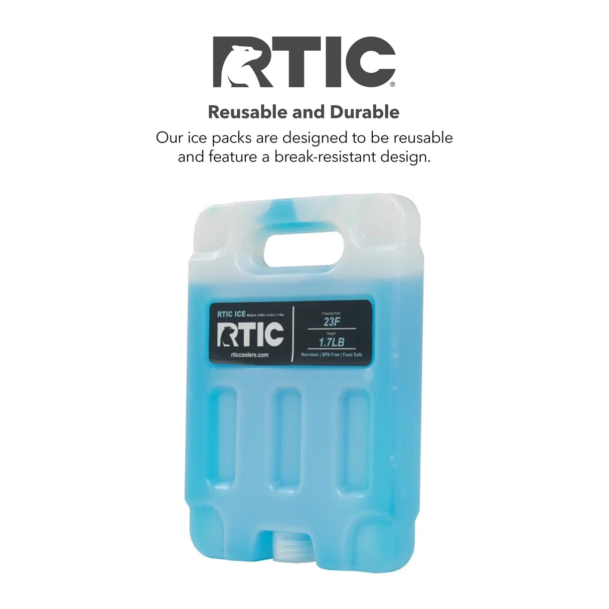 RTIC Refreezable Reusable Cooler Ice Packs Cold Ice Chest Pack Long-Lasting Break-Resistant for Food, Drink, Travel and Storage, 2 Pack, Medium