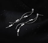 SLUYNZ Sterling Silver Star Dangle Earrings for Women Teens Girls Long Dangle Earrings Chain Curve Spiral Line Earrings Tassel (A-Silver)