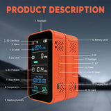 GZAIR 7-in-1 Portable Multi-Gas & Environmental Detector, O2/CO Monitor with Air Pressure, Temperature & Humidity Sensors, 3000mAh Rechargeable Device with SD Data Logging, Flashlight & Stopwatch