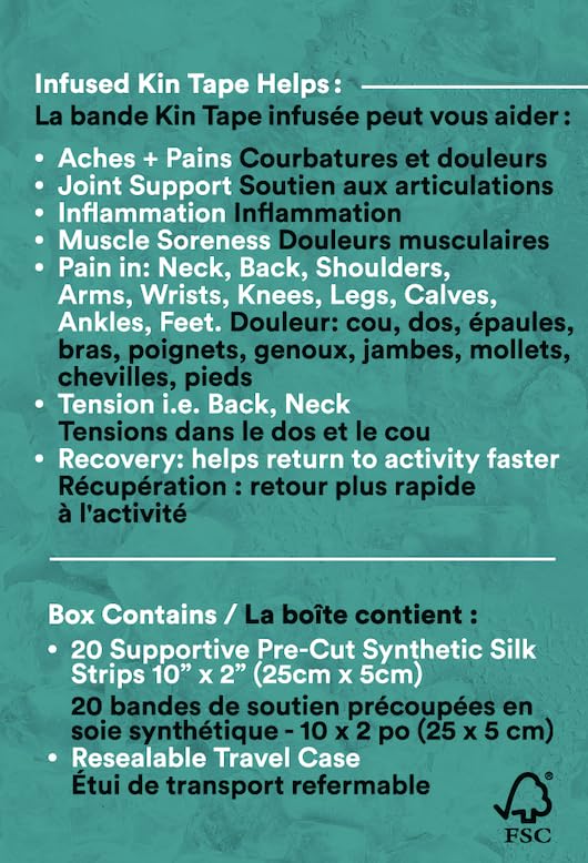 Heali Kinesiology Tape with Magnesium and Menthol, 20 Pcs Precut Strips, K Tape Roll, Knees, Physical Therapy Sports Tape for Muscle and Joint Pain Relief, Water Resistant, Blue Inspo