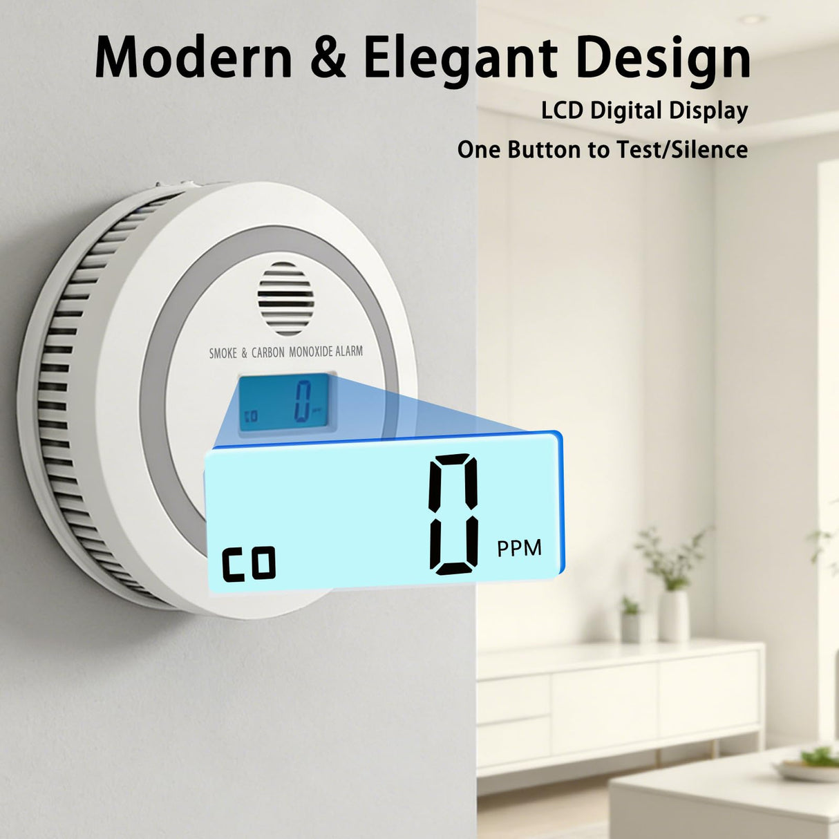 2 in 1 Smoke and Carbon Monoxide Detector Alarm with Digital Display, LCD Screen, Audible and Visual Alert, Test/Silence Button, 3 Packs