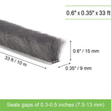 YOCCEK Self-Adhesive Weather Stripping Seal for Doors & Windows – Soundproof Insulation Gap Filler for Sliding, Exterior, Front, and Jamb Frames – 0.6" x 0.35" x 33 ft, Gray