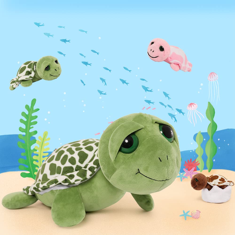 Karister 6Pcs Turtle Stuffed Animals with Three Babies Inside Shell,14" Sea Turtle Plush Pillow Toy with Two Eggs, Stuffed Tortoise for Kids, Ocean Plush for Birthday Christmas or Baby Shower