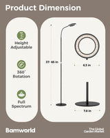 Bamworld Grow Lights for Indoor Plants, Full Spectrum Plant Lights for Indoor Growing, Floor Grow Lamp for Large Plants, Auto ON/Off Timer 3/9/12H, 10 Dimmable Levels, 37-65" Adjustable Height