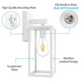 MAXvolador Outdoor Wall Sconce, Exterior Waterproof Lantern Light Fixtures, White Porch Light Toughened Glass, Anti-Rust E26 Patio Lighting, 2 Pack