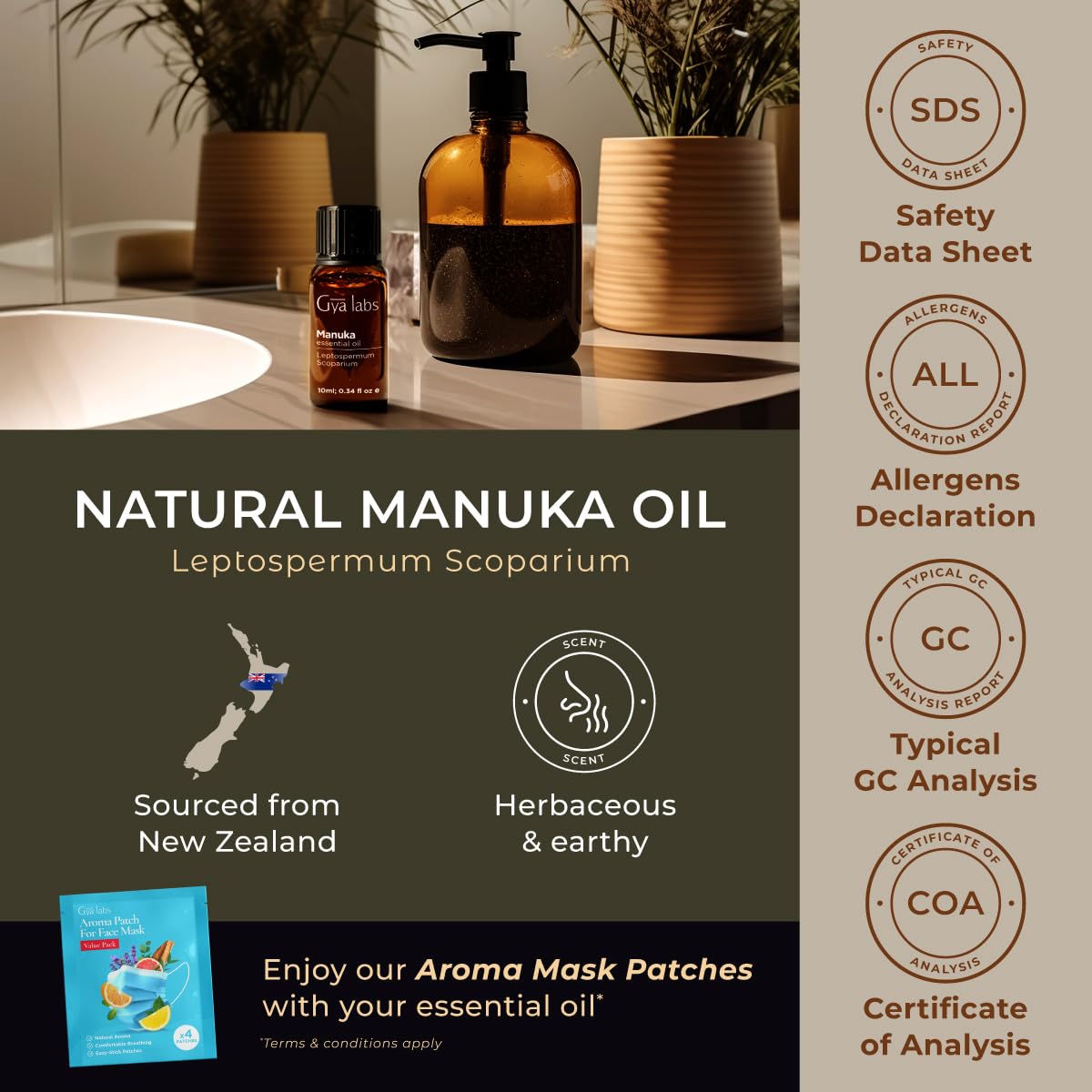 Gya Labs Manuka Essential Oil for Skin - 0.34 Fl Oz - 100% Pure Natural Manuka Oils for Skin, Nails, Candle Making & Aromatherapy - Herbaceous & Earthy Scent