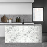 AULIGET 100-Piece White Marble Look Peel and Stick Backsplash Wall Tiles, 3" x 6" PVC Faux Stone Stick on Tile for Backsplash Kitchen, Bathroom, Laundry Room, Camper, Fireplace