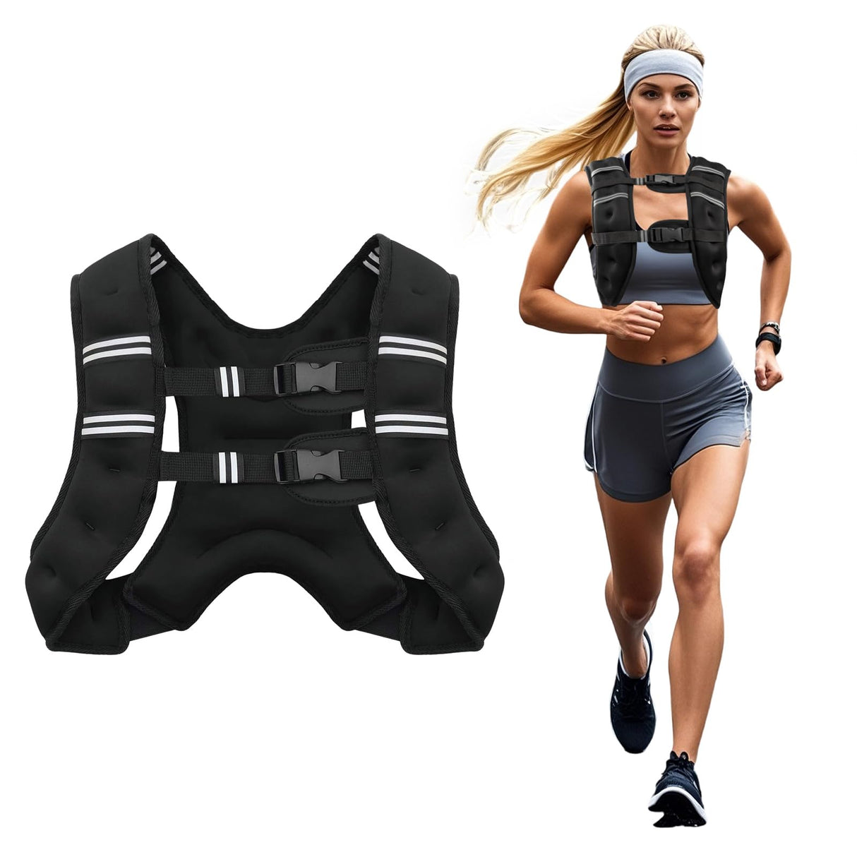Poudee Weighted Vest, 16LB Weight Vest for Men Women, Body Weight Vests Adjustable with Reflective Stripe for Strength Training, Running, Training Workout, Jogging, Walking - 16LB
