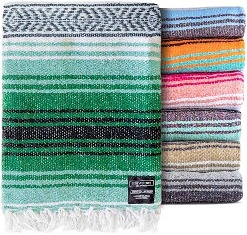 Benevolence LA Authentic Handwoven Mexican Blanket | Yoga Blankets, Outdoor, Picnic, Beach, Camping | Equestrian Saddle | Serape 50x70 inches - Forest, Pack of 1