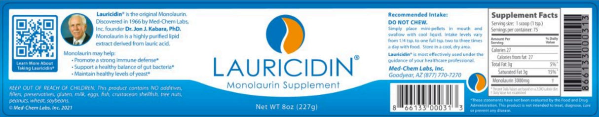 Lauricidin- The Original Monolaurin Supplement- 3000mg per Serving- 227g per Jar (Essential Immune Support and Gut Health)