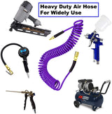 YOTOO Polyurethane Recoil Air Hose, Air Compressor Hose 1/4" Inner Diameter by 25' Long with Bend Restrictor, 1/4" Industrial Quick Coupler and Plug, Purple