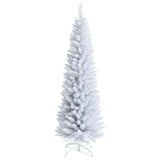 Goplus 6FT Pencil Christmas Tree, Artificial Slim White Christmas Tree with 340 PVC Needles & Folding Metal Stand, Unlit Xmas Tree for Home Office Shops Hotels Decoration