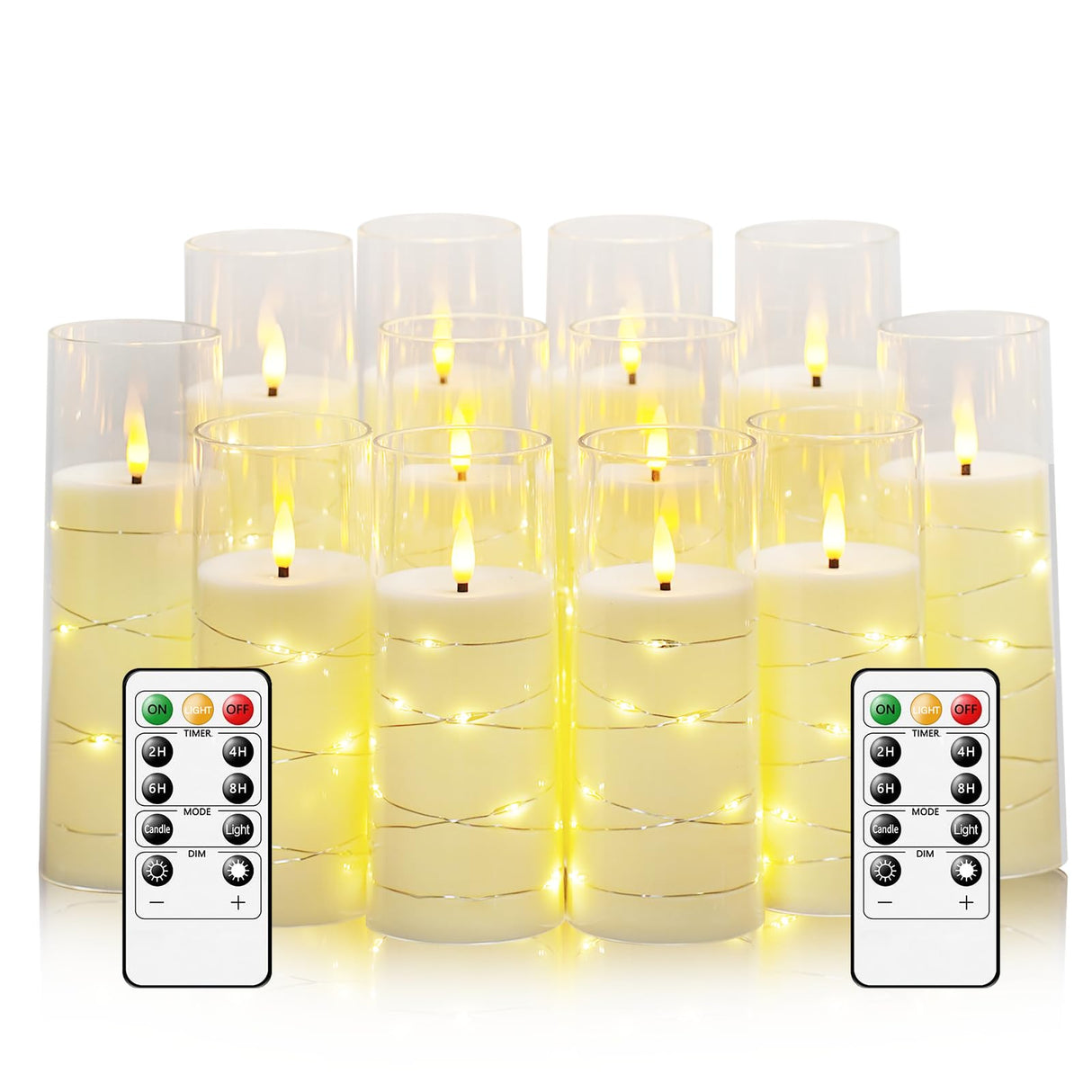 Sasigeiaa Flameless Candles with Embedded Star String - Battery Operated LED Candles, with Remote,12 Ivory Flickering Candles for Christmas, Weddings, Home Decor & Party,(D 2.3"×H 5" 6" 7")