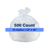 Plastiguide 33 Gallon Clear Trash Can Liners, 33'' x 40'', 500 Count, High Density Garbage Bags for Home, Outdoor, Recycling, Commercial, and Industrial Use