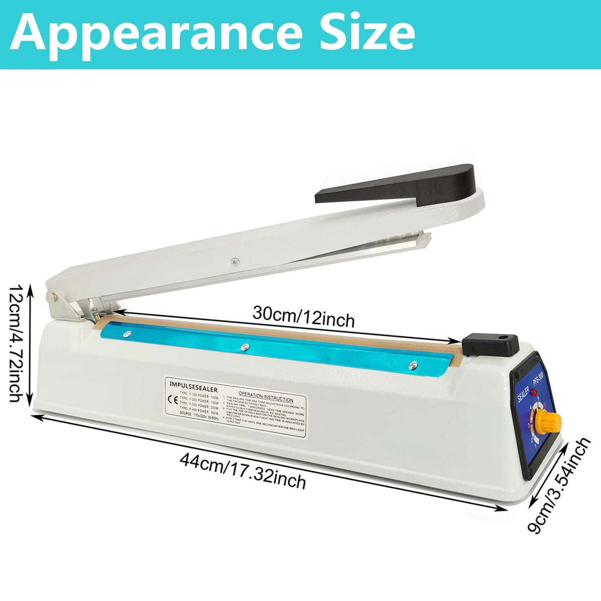 Impulse Heat Sealer Bag Sealer Machine Handheld Sealer Packaging Machine 3mm Sealing for Bag Width Sealing Machine for Self Sealing Plastic with Extra 4 Replacements 2 Fuse Kit(12 inches)