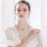 Hadskiss Jewelry Set for Women, Necklace Dangle Earrings Bracelet Set with White Cubic Zirconia, 18K Gold Plated Wedding Party Jewelry for Bridal Bridesmaid