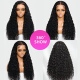 24 inch Glueless Wigs Human Hair Pre Plucked Pre Cut 7X5 HD Lace Upgrade Invisible Knots Wear and Go Deep Wave No Glue Lace Wig, Glueless Wig Human Hair Wigs Natural black 200% Density