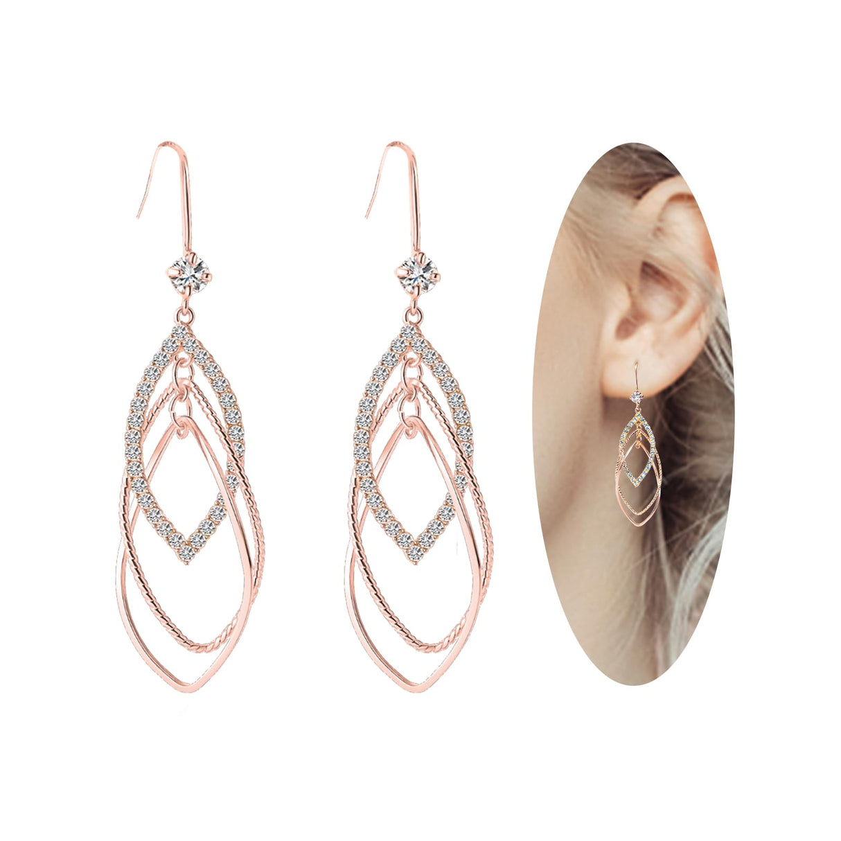 14K Gold 925 Silver Hoop Hypoallergenic Teardrop Dangle Earrings for Women