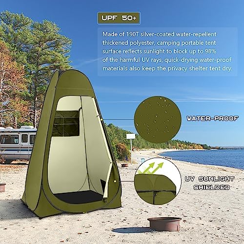 BRIAN & DANY Pop Up Shower Tent, Portable Privacy Camping Changing Tent, Camp Toilet Bathroom Pod with Rain Shelter & Windows, UPF 50+ & Waterproof, 47.2" x 47.2" x 74.8"