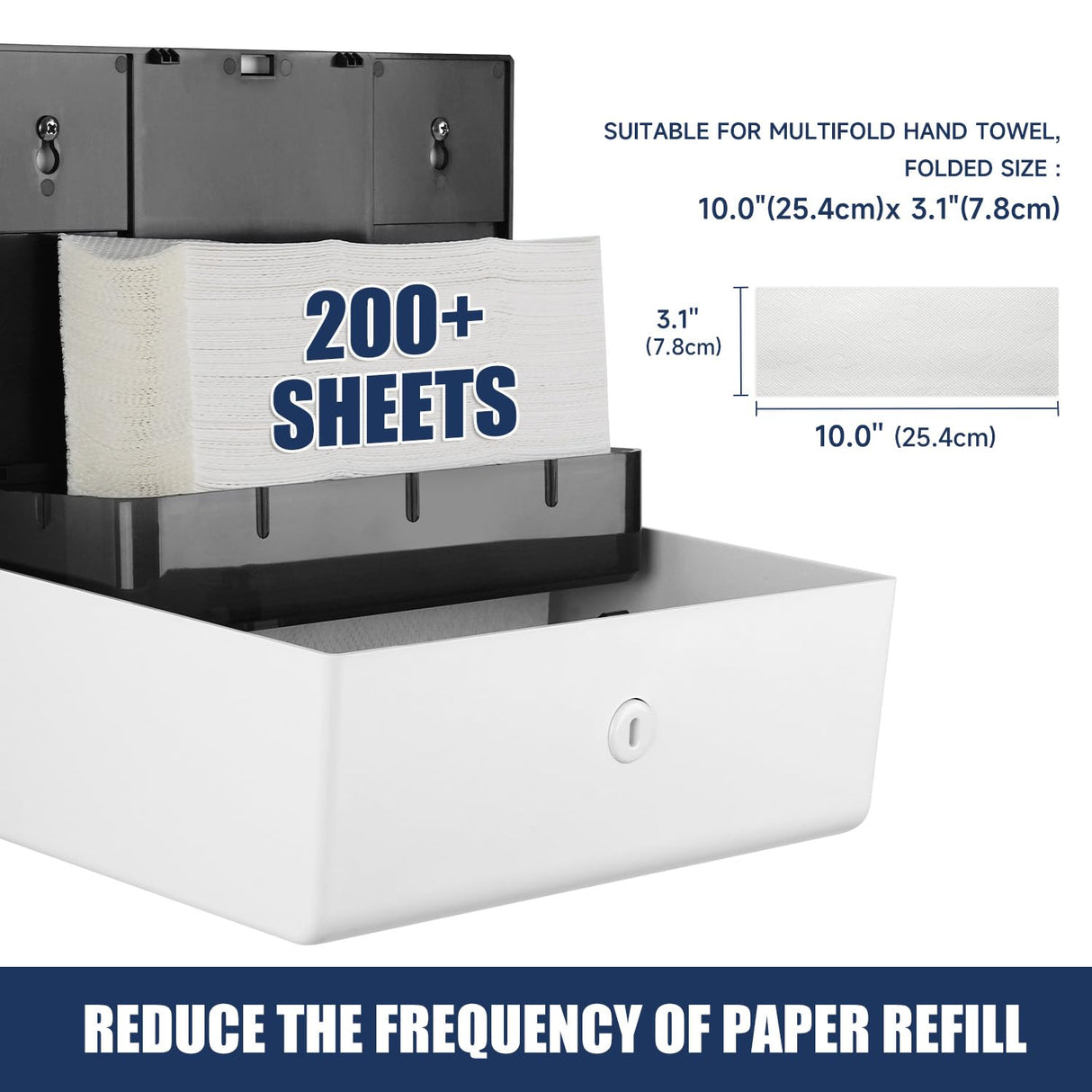 AIKE 200 Sheets Wall Mount Paper Towel Dispenser with Clear Window.Fit Multifold Paper Folded Size 10"x3.1" or Smaller,White Finish