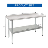 HARDURA Stainless Steel Prep & Work Table 30 x 60 Inches NSF Heavy Duty Commercial with Undershelf and Backsplash, Galvanized Legs for Commercial Food Prep