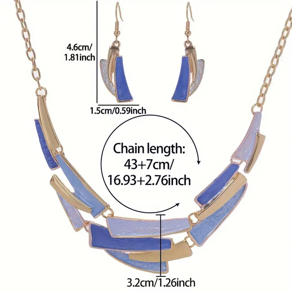 JWIGP Boho Geometric Statement Jewelry Set for Women, Blue Enamel Chunky Gold Necklace Earrings Retro Vintage Layered Chunky Collar Fashion Jewelry Gifts (Blue set)