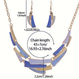 JWIGP Boho Geometric Statement Jewelry Set for Women, Blue Enamel Chunky Gold Necklace Earrings Retro Vintage Layered Chunky Collar Fashion Jewelry Gifts (Blue set)