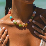 INNERDIVA Chunky Beaded Necklace for Women Colorful Bead Choker Jewelry