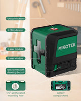 Nikotek Laser Level Self-Leveling Green Beam Horizontal and Vertical Crossline Laser for Home Decor Carrying Pouch, Tripod Battery Included (NK02GT2)