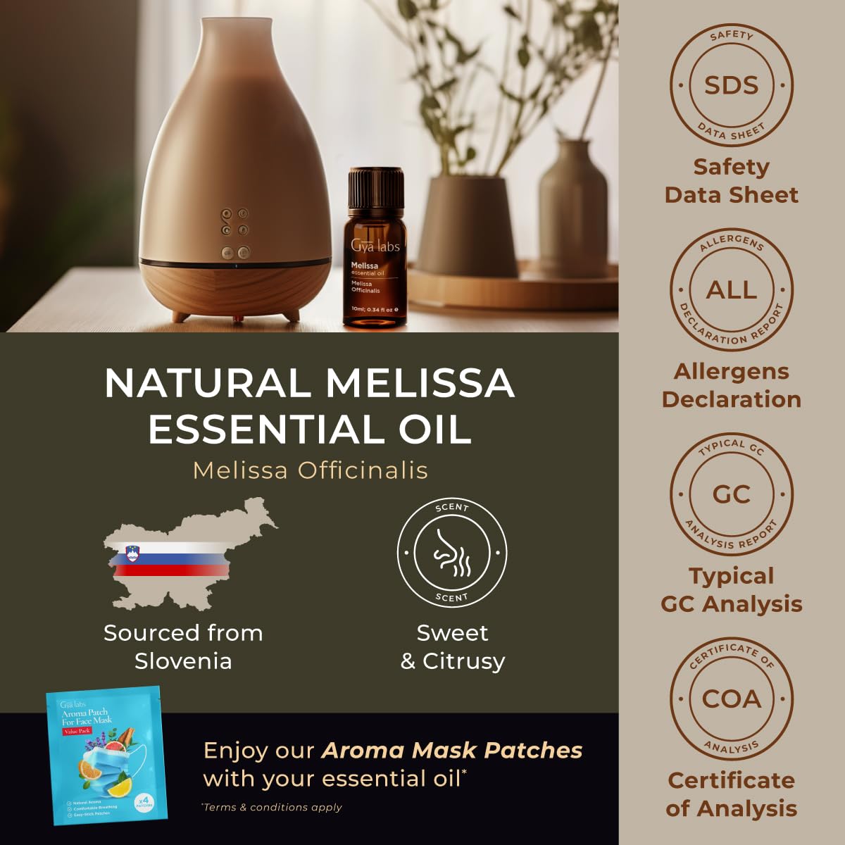 Gya Labs Melissa Essential Oil for Candle Making Scents - 0.34 Fl Oz - Natural Melissa Oil