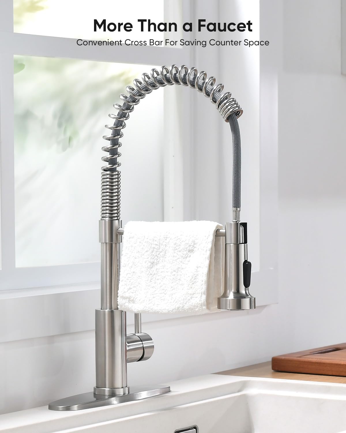 OWOFAN Kitchen Faucets, Brushed Nickel Kitchen Sink Faucet with Pull Down Sprayer Single Handle with Deck Plate Stainless Steel, Suitable for Farmhouse Camper Laundry Rv Bar - OWOFAN 9009SN