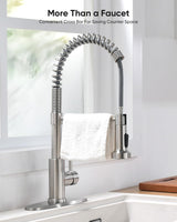 OWOFAN Kitchen Faucets, Brushed Nickel Kitchen Sink Faucet with Pull Down Sprayer Single Handle with Deck Plate Stainless Steel, Suitable for Farmhouse Camper Laundry Rv Bar - OWOFAN 9009SN