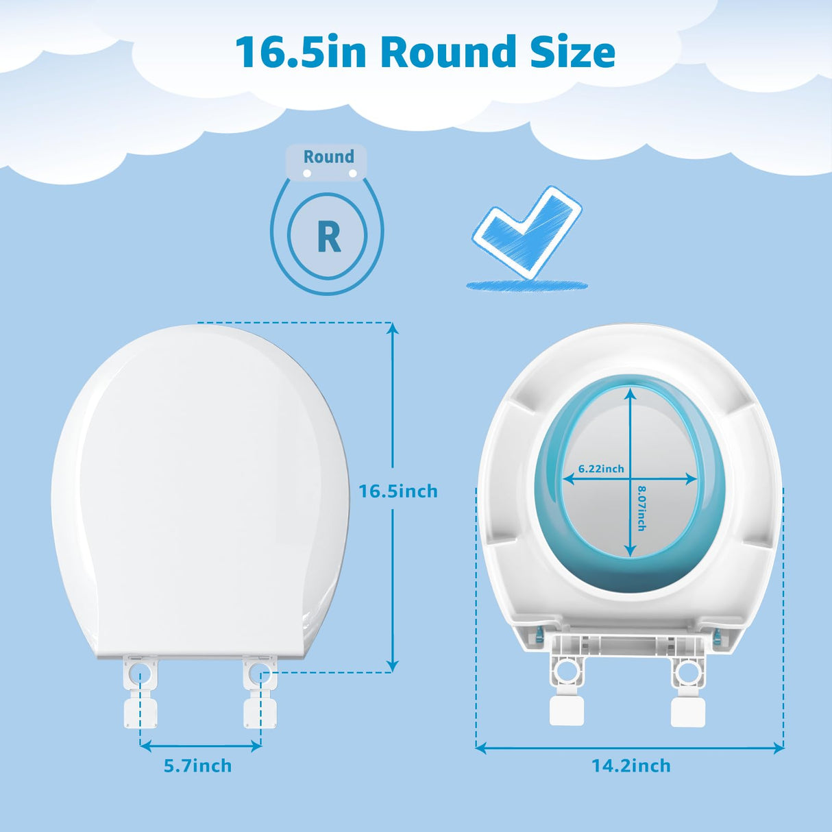 Potty Training Seat Built-in Toilet Seat, Round Toilet Seat 16.5inch with Baby Seat 2 in 1 Soft Close Quiet No Slapping, Magnetic Absorption, Easy Installation for Bottom Fixing Toilet，White and Blue