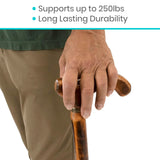 Vive Wooden Walking Stick Cane - for Men, Women, & Seniors - 36 Inch Single Point Rubber Tip with Willow Handle - Ergonomic Grip for Balance & Stability - Lightweight Elderly Assistance Product (Wood)
