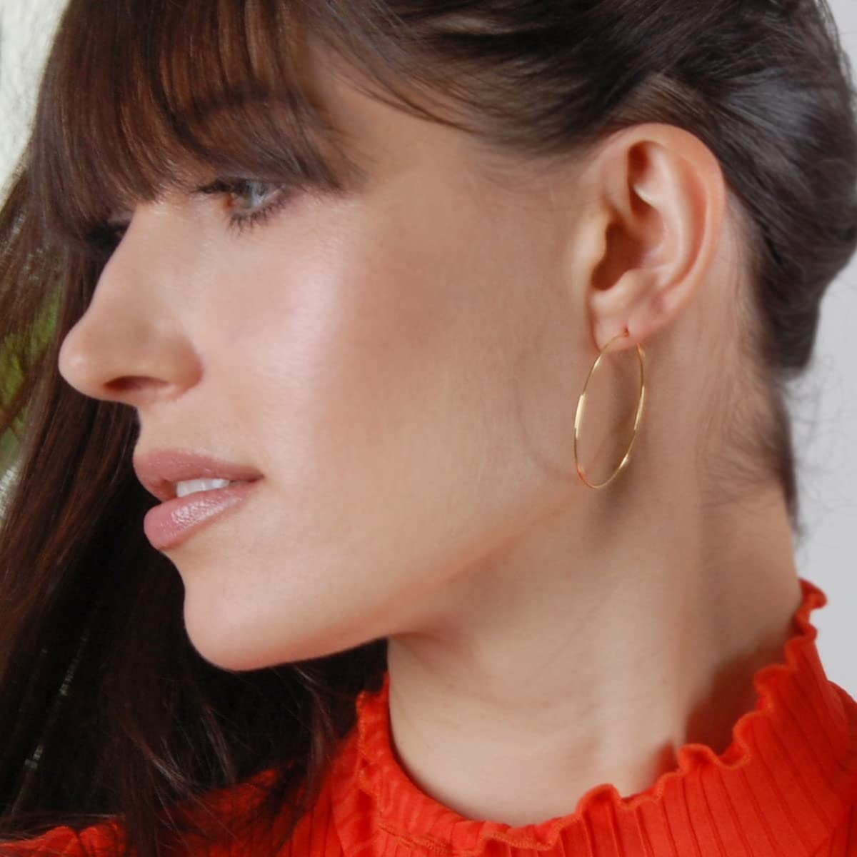 Thin Hoop Earrings for Women - Hypoallergenic 18K Gold Plated Round Hoops
