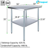 AmGood 30 in. x 36 in. Stainless Steel Work Table | Metal Kitchen Food Prep Table | NSF