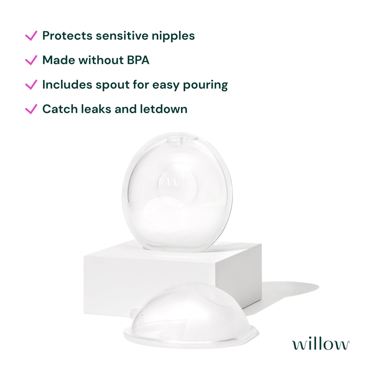 Willow Catch-All Milk Cups, 2 Pack, Wearable Milk Collector for Nursing Moms; Breast Shells for Milk Collection and Protects Sensitive Nipples, Made from BPA-Free and Food-Safe Silicone