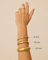 PAVOI Stainless Steel 14K Yellow Gold Plated Waterproof Flexible Stretch Chunky Bangle for Women | Cobra Bracelet 8mm Wide