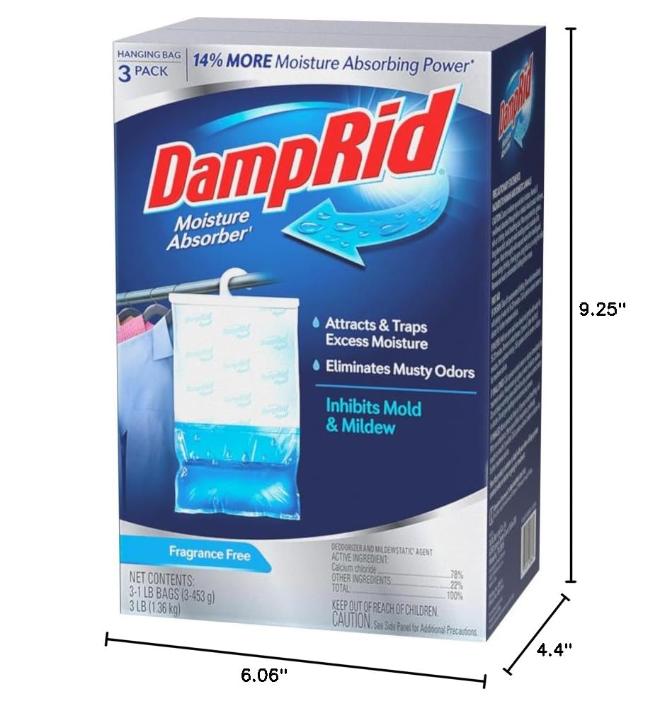 DampRid Fragrance Free Hanging Moisture Absorber, 16 oz., 3 Pack - Eliminates Musty Odors for Fresher Air, Ideal Moisture Absorbers for Closet, 14% More Moisture Absorbing Power*