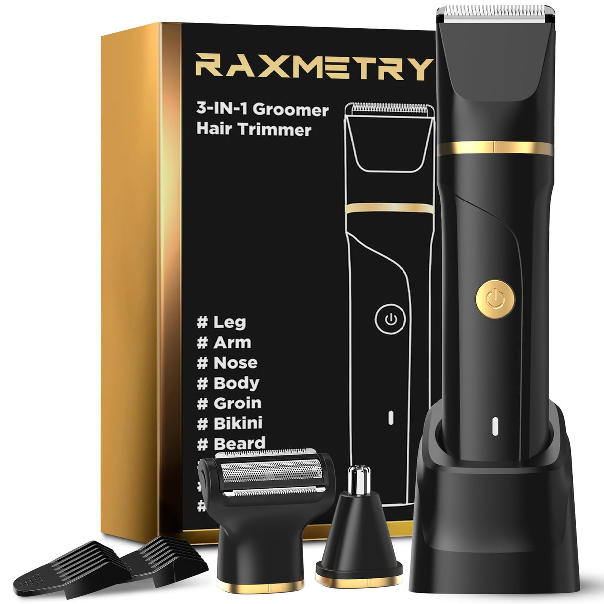 Body Hair Trimmer for Men, Manscape 3-in-1 Electric Razor Groin Groomer,IPX7 Waterproof Wet/Dry,Versatile Hair Trimmer for Ball/Beard/Nose,USB Rechargeable & Nose/Shaves Head,Christmas Gifts for Men