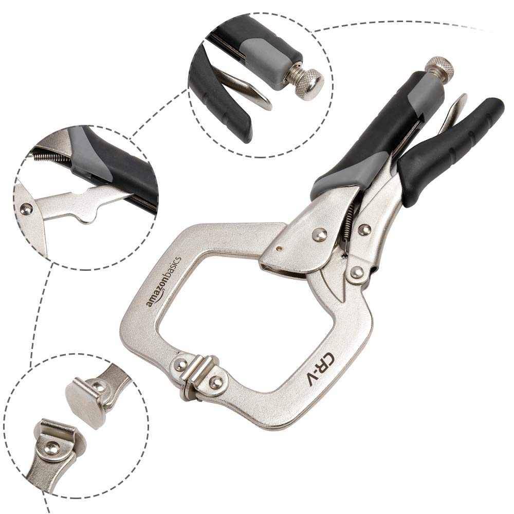 Amazon Basics Adjustable Metal Face Clamps for Woodworking, Welding, or Repairs, 3-inch Jaw Reach, 2-Pack, Black/Silver