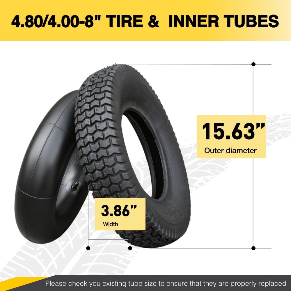 2-Pack 16"x 4.80/4.00-8 Universal Replacement Pneumatic Tire and tube-TR13 Straight Valve Stem,435LBS Load,for TRUPER Wheelbarrow,Yard Trailer,Mower,Hand Truck,Garden Trailer,Utility Cart,Wagon