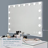 Fenair Vanity Mirror with Lights and Speaker Hollywood Speaker Support Answer Call, Touch Screen, 3 Color Modes Tabletop 15 Dimmable Bulbs