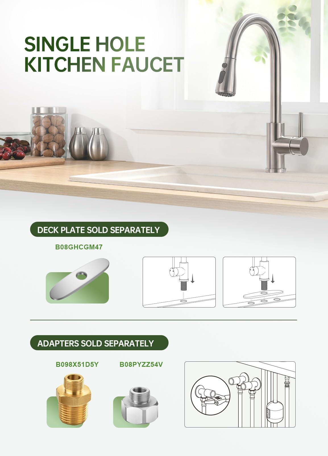 Kitchen Faucet with Pull Down Sprayer, VFAUOSIT Lead-Free Kitchen Sink Faucet Brushed Nickel Stainless Steel High Arc Pull Out Single Hole Kitchen Faucets for Pot Filler, Farmhouse RV Bar Laundry Room