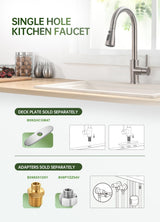 Kitchen Faucet with Pull Down Sprayer, VFAUOSIT Lead-Free Kitchen Sink Faucet Brushed Nickel Stainless Steel High Arc Pull Out Single Hole Kitchen Faucets for Pot Filler, Farmhouse RV Bar Laundry Room