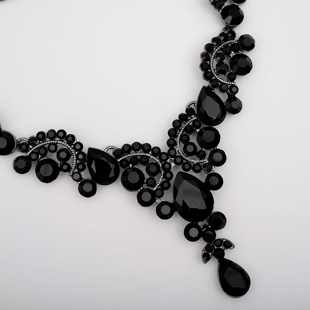 CSY Elegant Costume Jewelry Sets for Wedding Party Prom (Black)