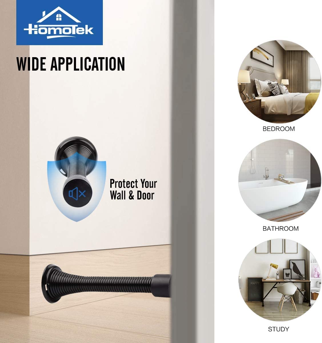 HOMOTEK 52 Pack Black Spring Door Stops,3-1/8" Heavy Duty Door Stop - Flexible Spring Door Stopper with Low Mounted Black Rubber Bumper Tips