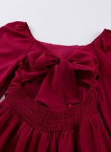 blibean Girls Long Sleeve Tie Back Dress Teen Fall Boho Wedding Guest Dresses Tween Holiday Formal Outfit Big Kids Cute Dance Christmas Clothes Size 12-13 Years Old Red