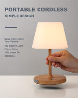 WEILAILUX Outdoor Battery Operated Table Lamp Waterproof, 4000mAh Cordless Table Lamp Rechargeable, Touch Dimmable Desk Lamp, LED Night Light for Patio Camping Restaurant Home (Wood Grain, 9.6in)