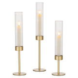 Hewory Gold Hurricane Candle Holders: Brass Candlestick Holders Set of 3 Tall Taper Candle Holders for Candlesticks Candle Sticks Holder Decor for Table Centerpiece Wedding Party Christmas Decorations